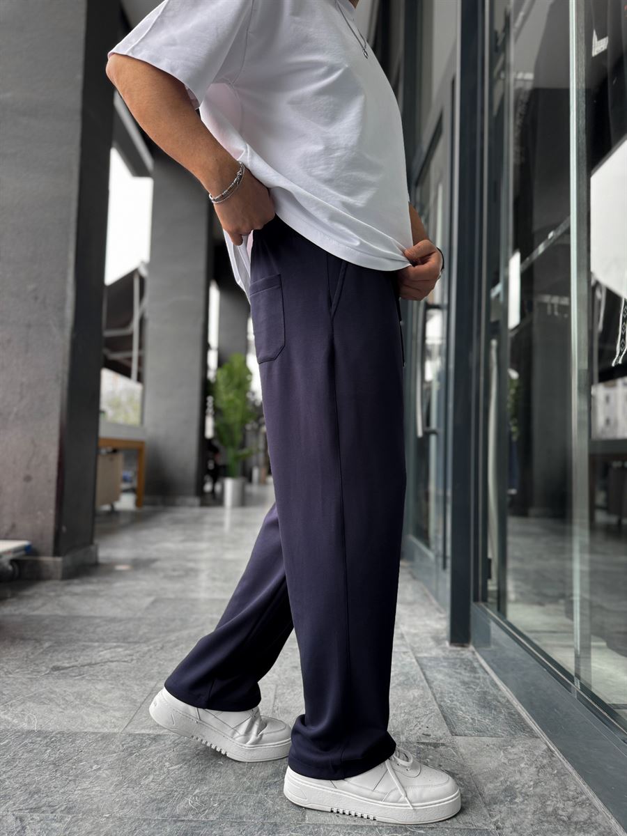 Navy Blue Lycra Baggy Sweatpants LNS-22075