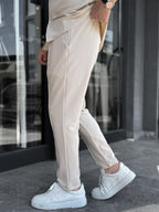 Beige Carrot Cut Stitch Trousers LNS-2078