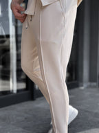 Beige Carrot Cut Stitch Trousers LNS-2078