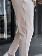Beige Carrot Cut Stitch Trousers LNS-2078