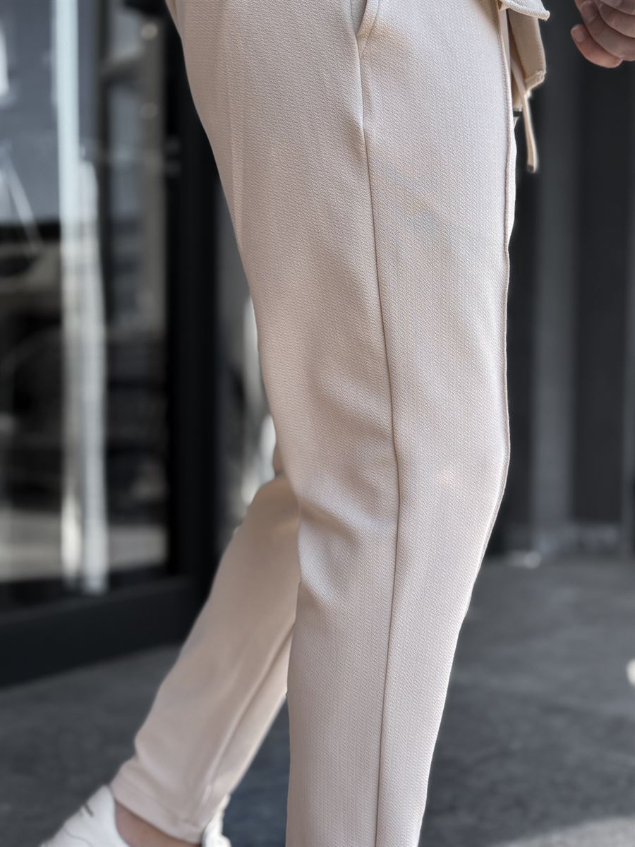 Beige Carrot Cut Stitch Trousers LNS-2078