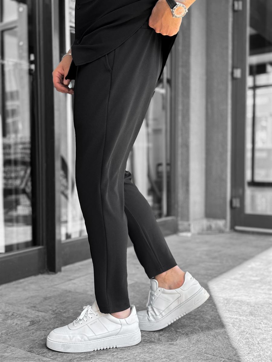 Black Carrot Cut Stitch Trousers LNS-2078