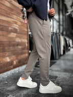 Grey Carrot Cut Stitch Trousers LNS-2078