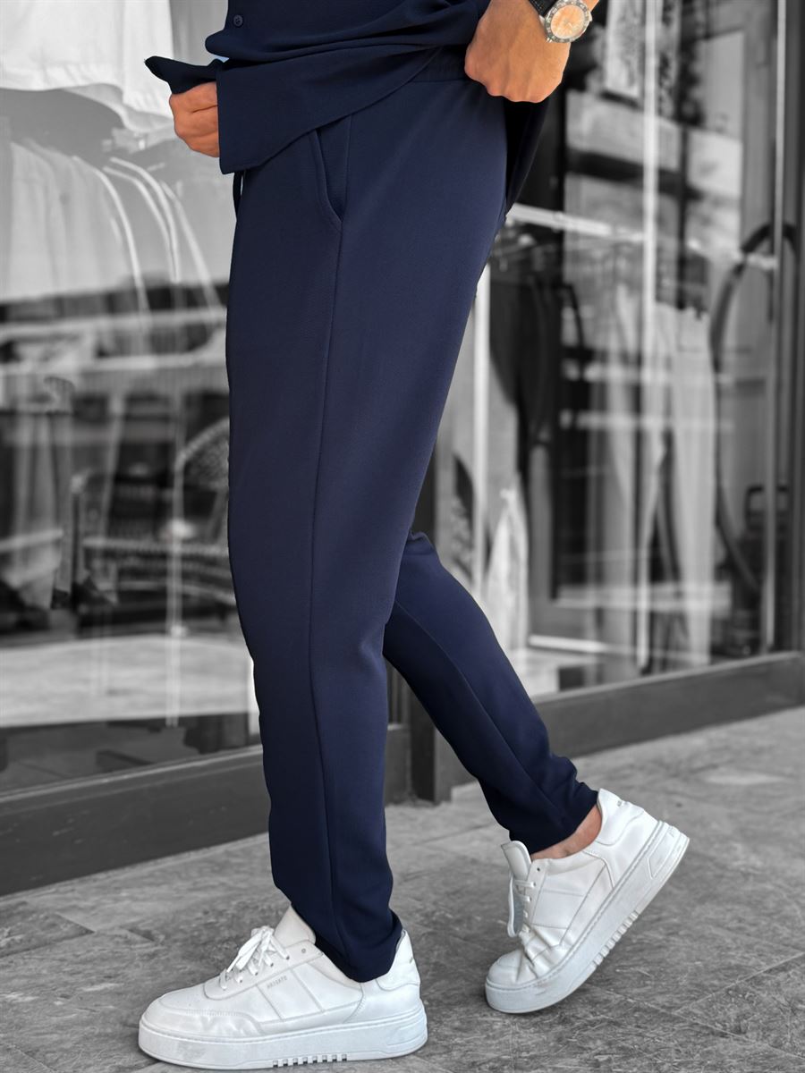 Navy Blue Carrot Cut Stitch Trousers LNS-2078