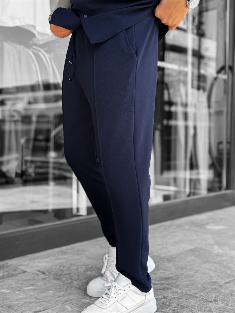 Navy Blue Carrot Cut Stitch Trousers LNS-2078