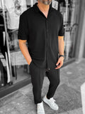 Black Apron Collar Textured Shirt LNS-9200
