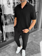 Black Apron Collar Textured Shirt LNS-9200