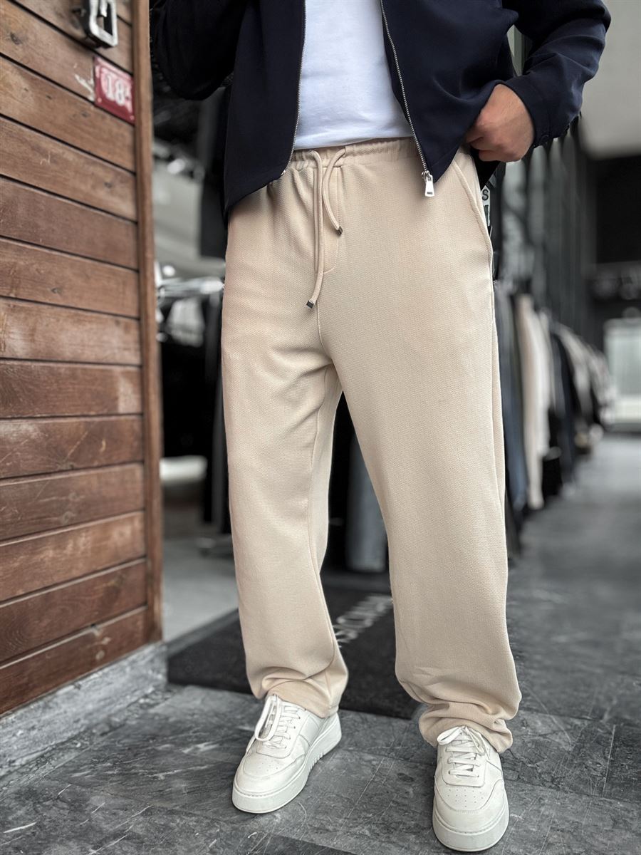 Beige Textured Baggy Pants LNS-2065