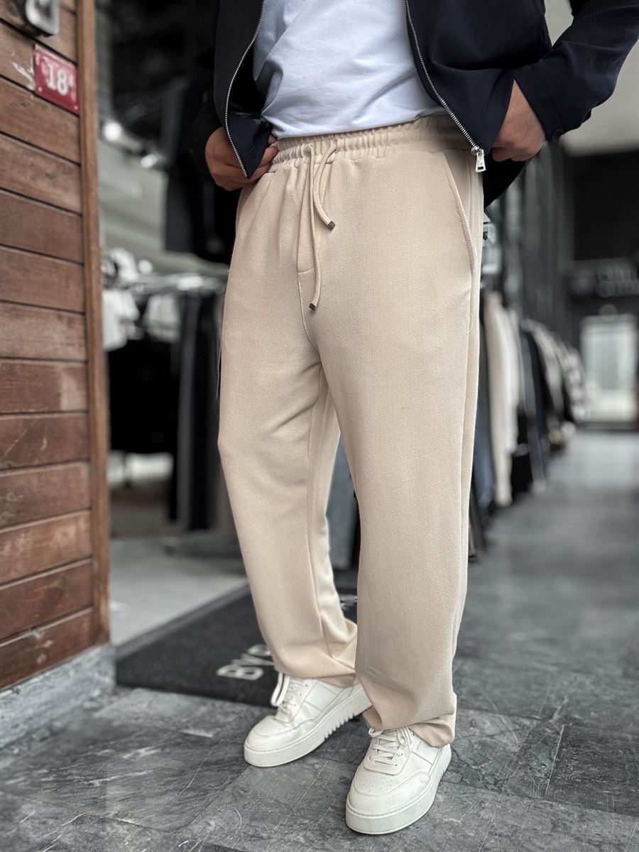 Beige Textured Baggy Pants LNS-2065