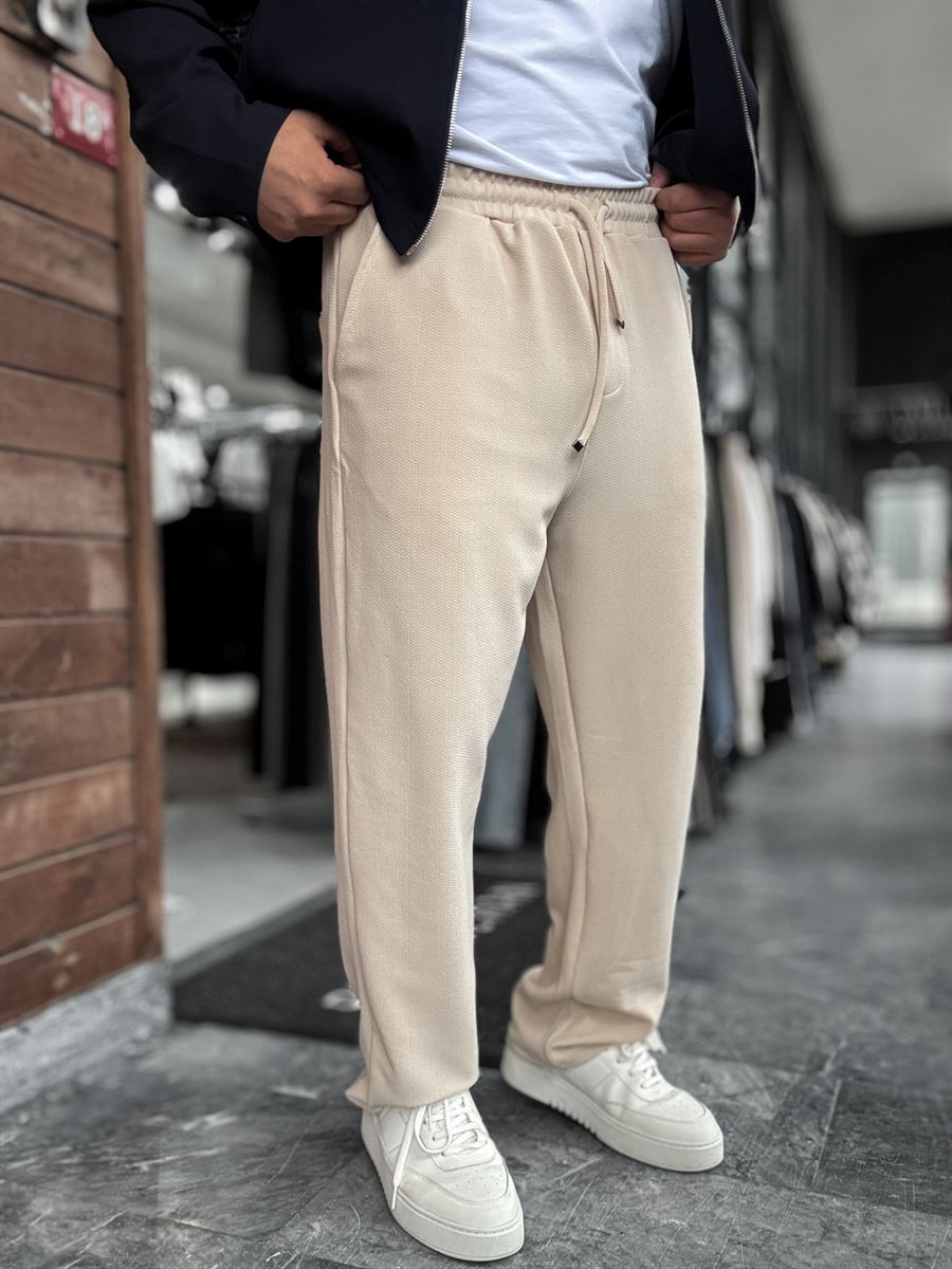Beige Textured Baggy Pants LNS-2065