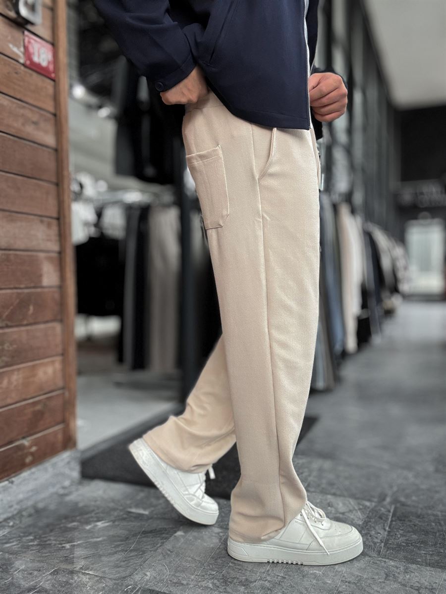 Beige Textured Baggy Pants LNS-2065
