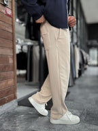 Beige Textured Baggy Pants LNS-2065
