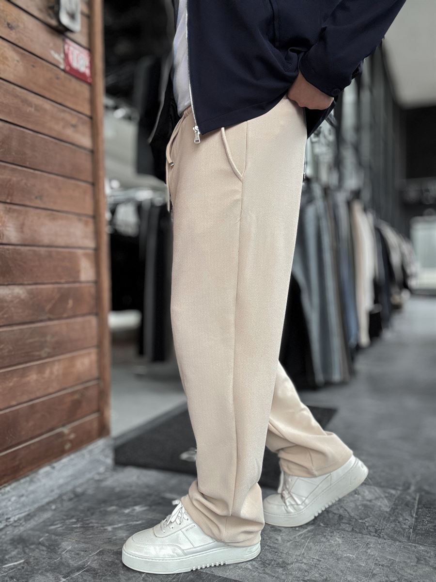 Beige Textured Baggy Pants LNS-2065