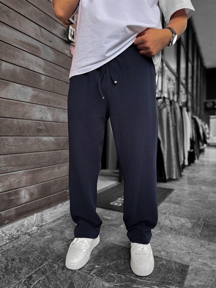 Navy Textured Baggy Pants LNS-2065