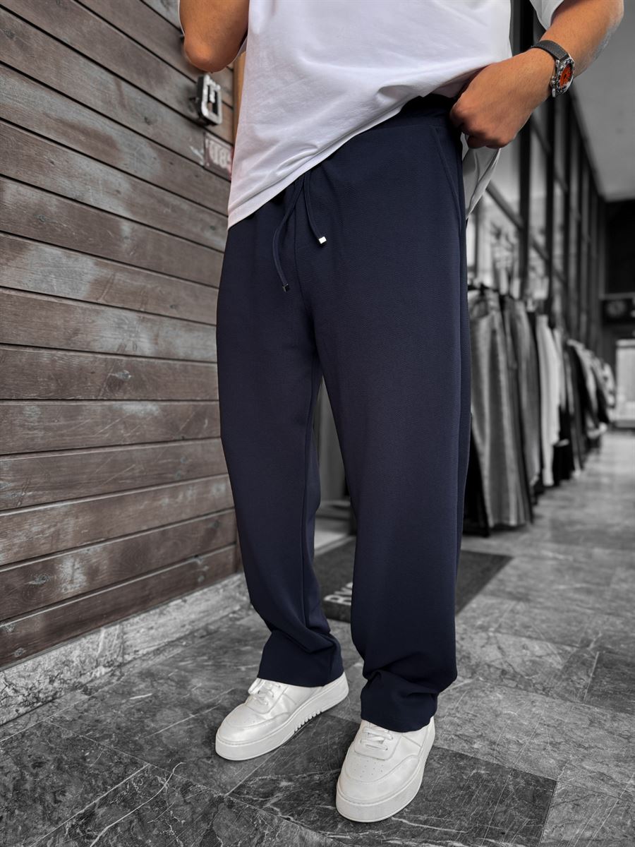 Navy Textured Baggy Pants LNS-2065