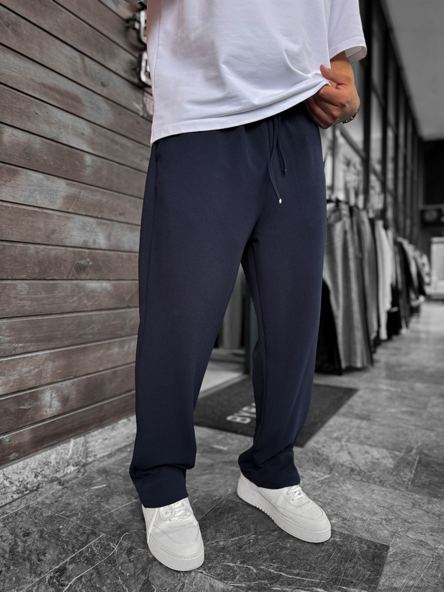 Navy Textured Baggy Pants LNS-2065