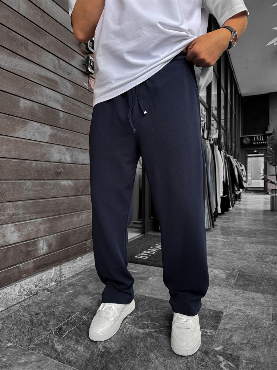 Navy Textured Baggy Pants LNS-2065