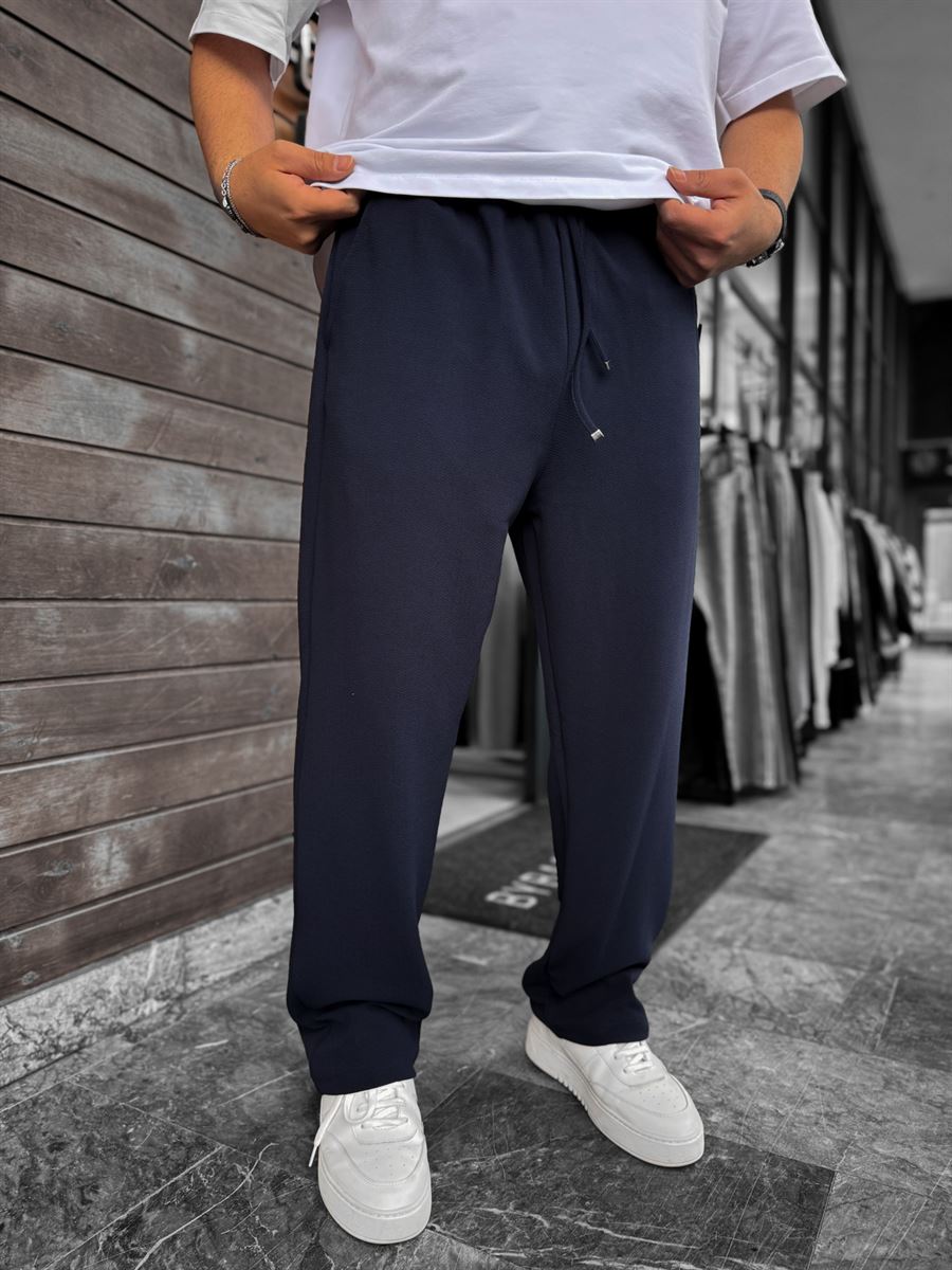 Navy Textured Baggy Pants LNS-2065