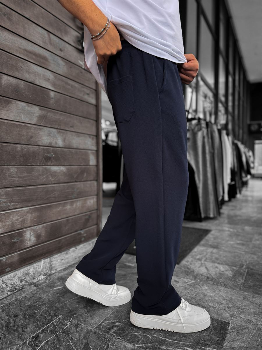 Navy Textured Baggy Pants LNS-2065