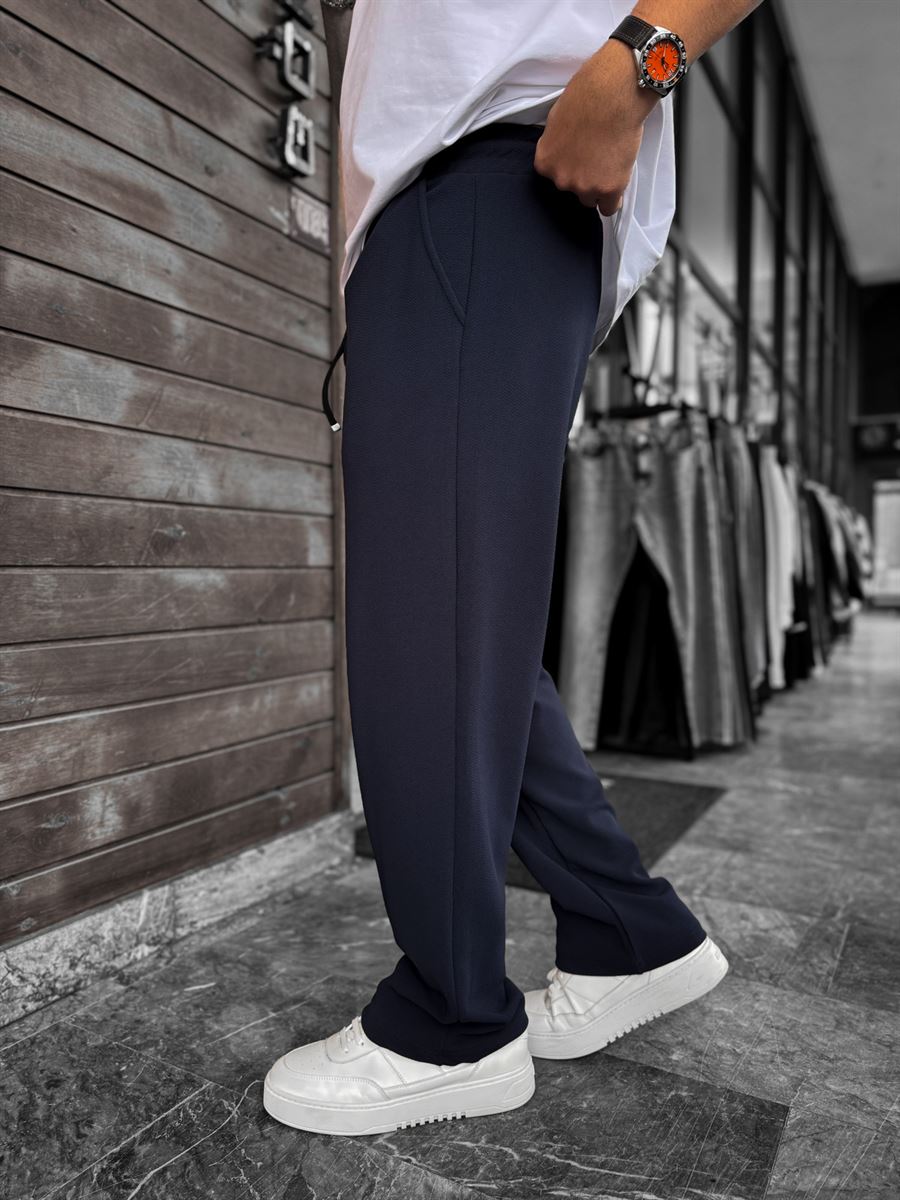 Navy Textured Baggy Pants LNS-2065