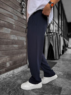 Navy Textured Baggy Pants LNS-2065