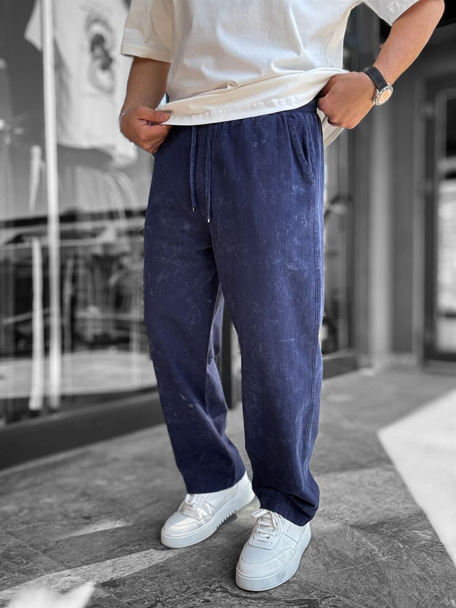 Navy Washed Loose Fit Trousers LNS-2133