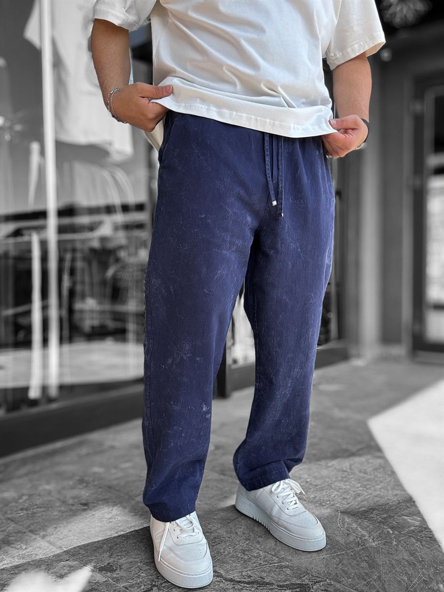 Navy Washed Loose Fit Trousers LNS-2133