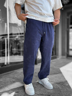 Navy Washed Loose Fit Trousers LNS-2133
