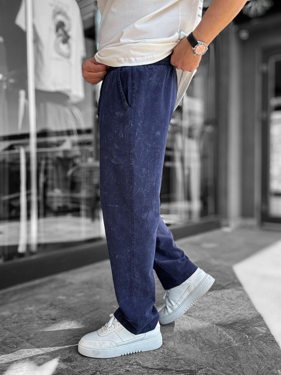 Navy Washed Loose Fit Trousers LNS-2133