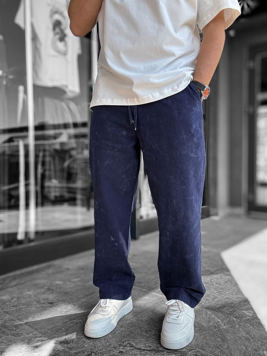 Navy Washed Loose Fit Trousers LNS-2133
