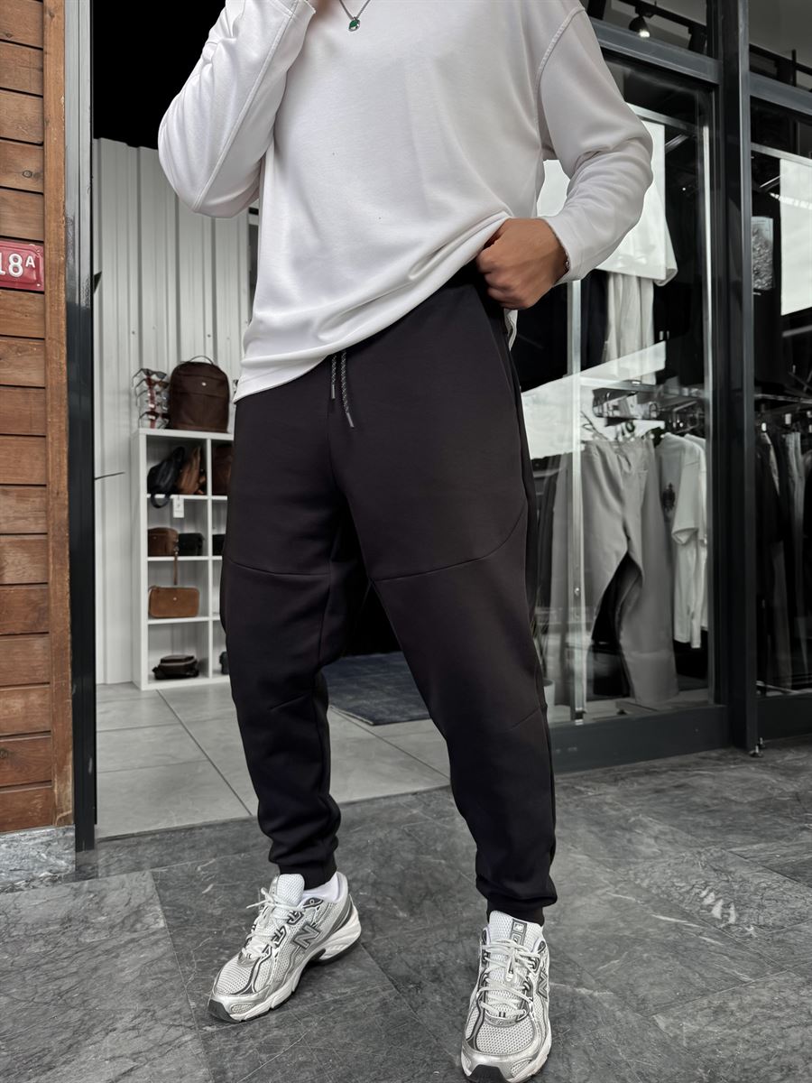 Black Ribbed Basic Sweatpants with Side Zippers BY-0001