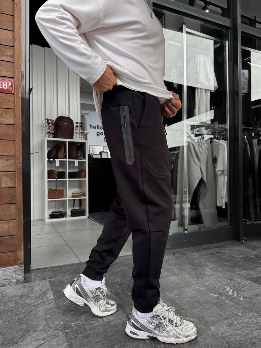 Black Ribbed Basic Sweatpants with Side Zippers BY-0001