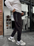 Black Ribbed Basic Sweatpants with Side Zippers BY-0001