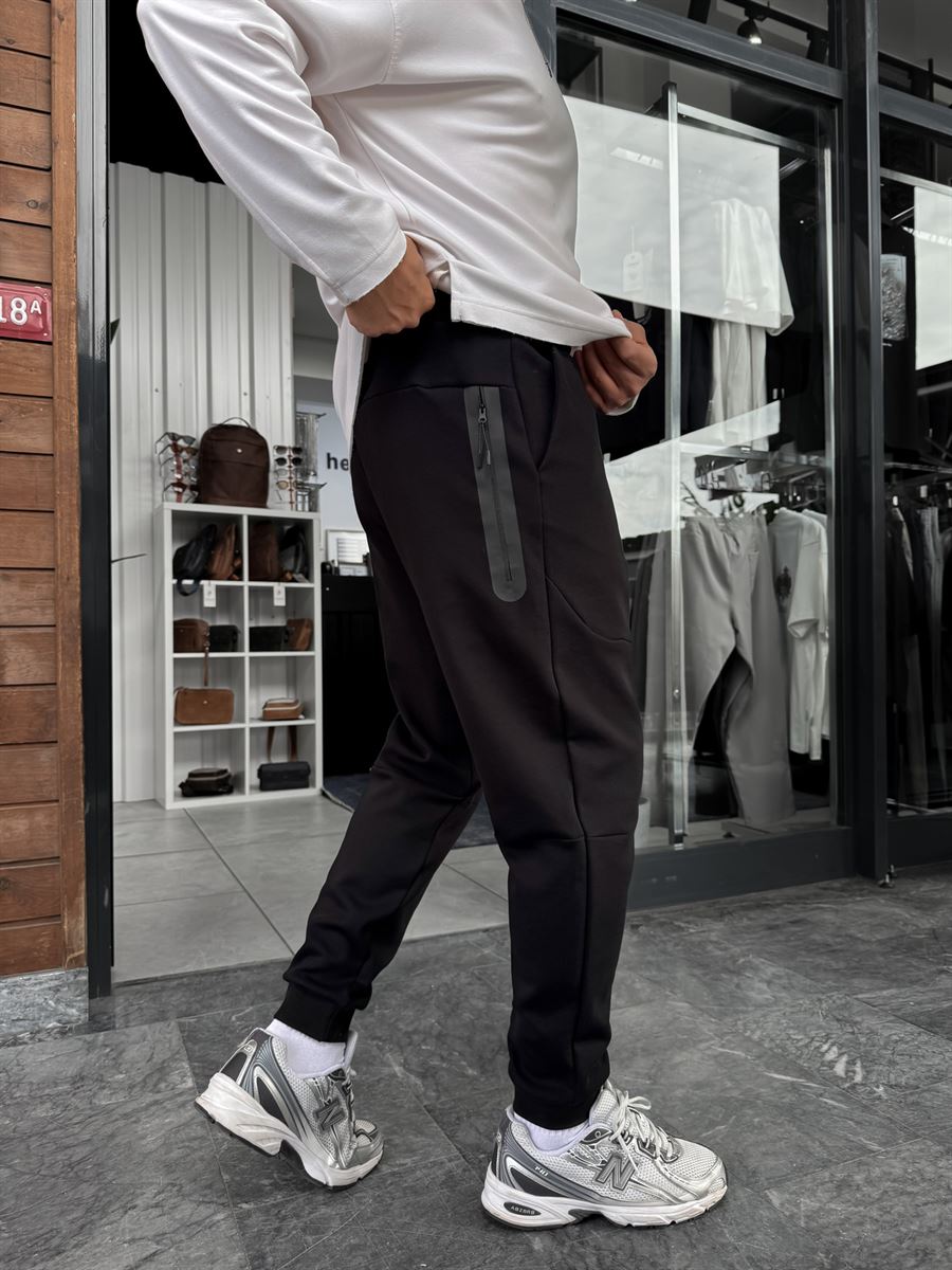 Black Ribbed Basic Sweatpants with Side Zippers BY-0001