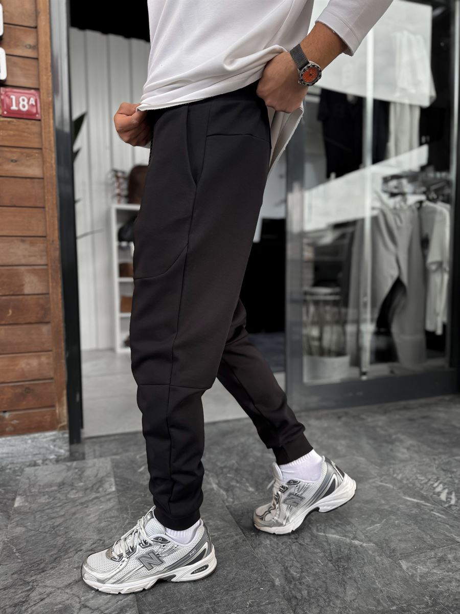 Black Ribbed Basic Sweatpants with Side Zippers BY-0001