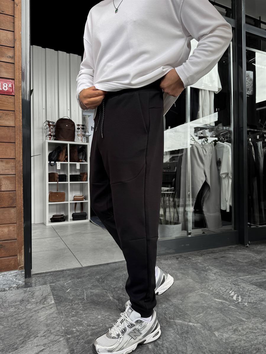 Black Ribbed Basic Sweatpants with Side Zippers BY-0001