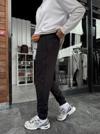 Black Ribbed Basic Sweatpants with Side Zippers BY-0001