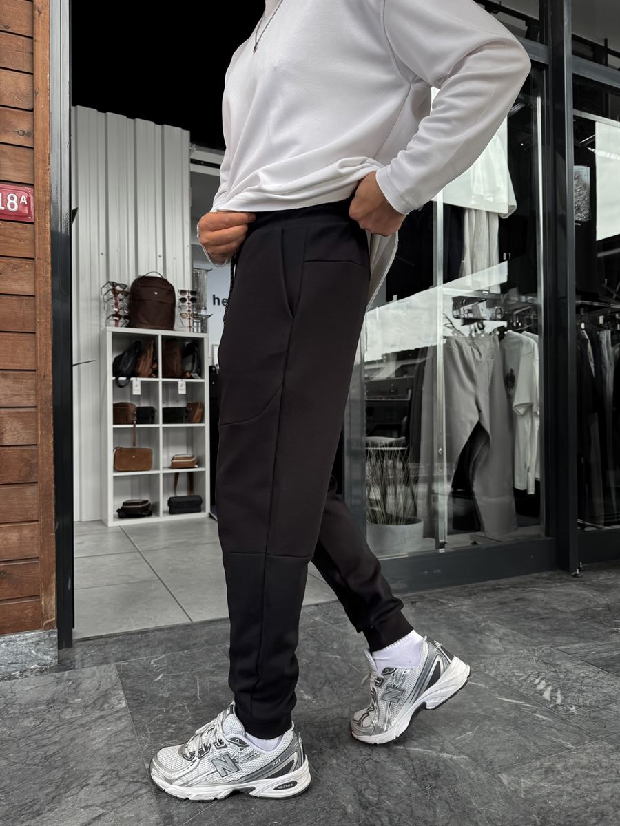 Black Ribbed Basic Sweatpants with Side Zippers BY-0001