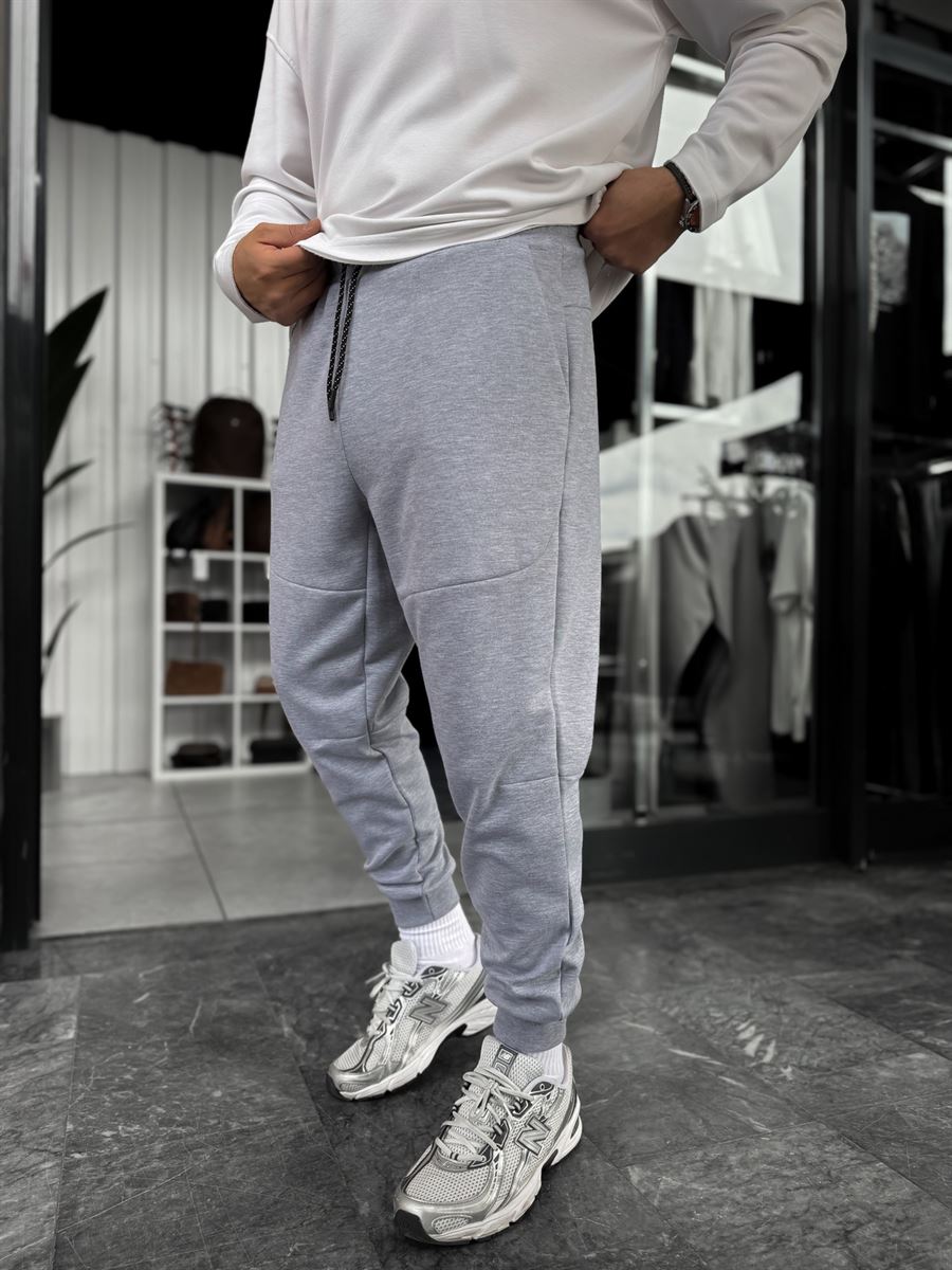 Grey Ribbed Basic Sweatpants with Side Zippers BY-0001