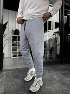 Grey Ribbed Basic Sweatpants with Side Zippers BY-0001