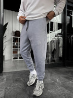 Grey Ribbed Basic Sweatpants with Side Zippers BY-0001
