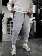 Grey Ribbed Basic Sweatpants with Side Zippers BY-0001