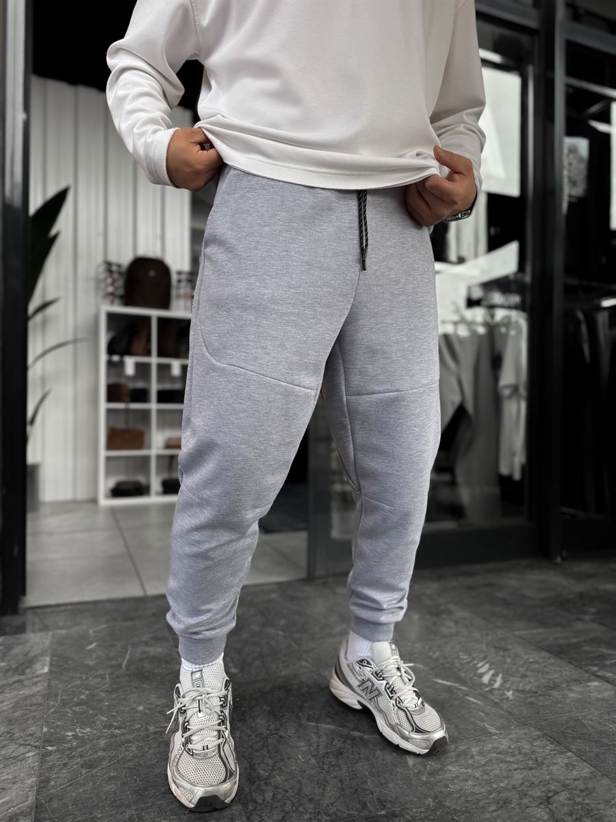 Grey Ribbed Basic Sweatpants with Side Zippers BY-0001