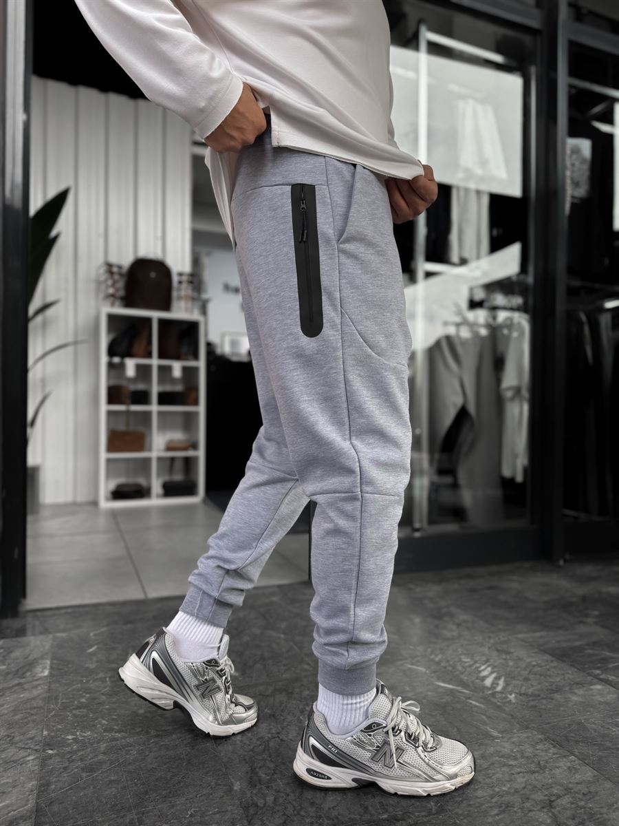 Grey Ribbed Basic Sweatpants with Side Zippers BY-0001