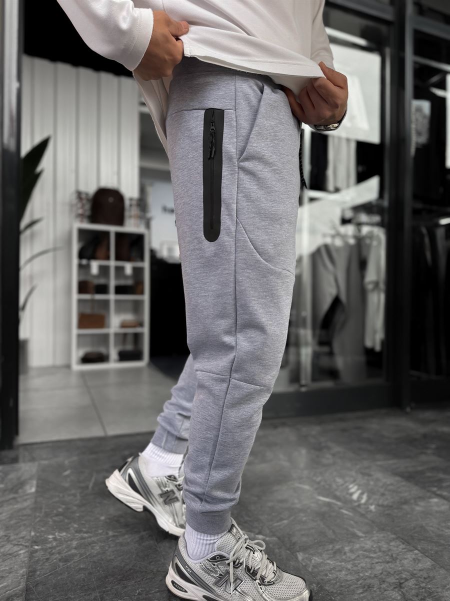 Grey Ribbed Basic Sweatpants with Side Zippers BY-0001