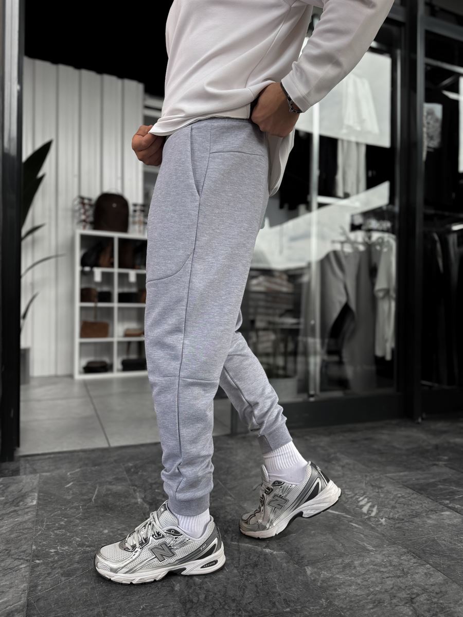Grey Ribbed Basic Sweatpants with Side Zippers BY-0001