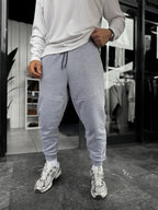 Grey Ribbed Basic Sweatpants with Side Zippers BY-0001