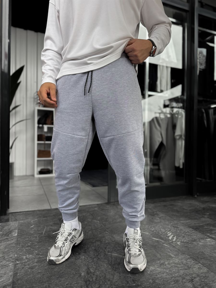 Grey Ribbed Basic Sweatpants with Side Zippers BY-0001