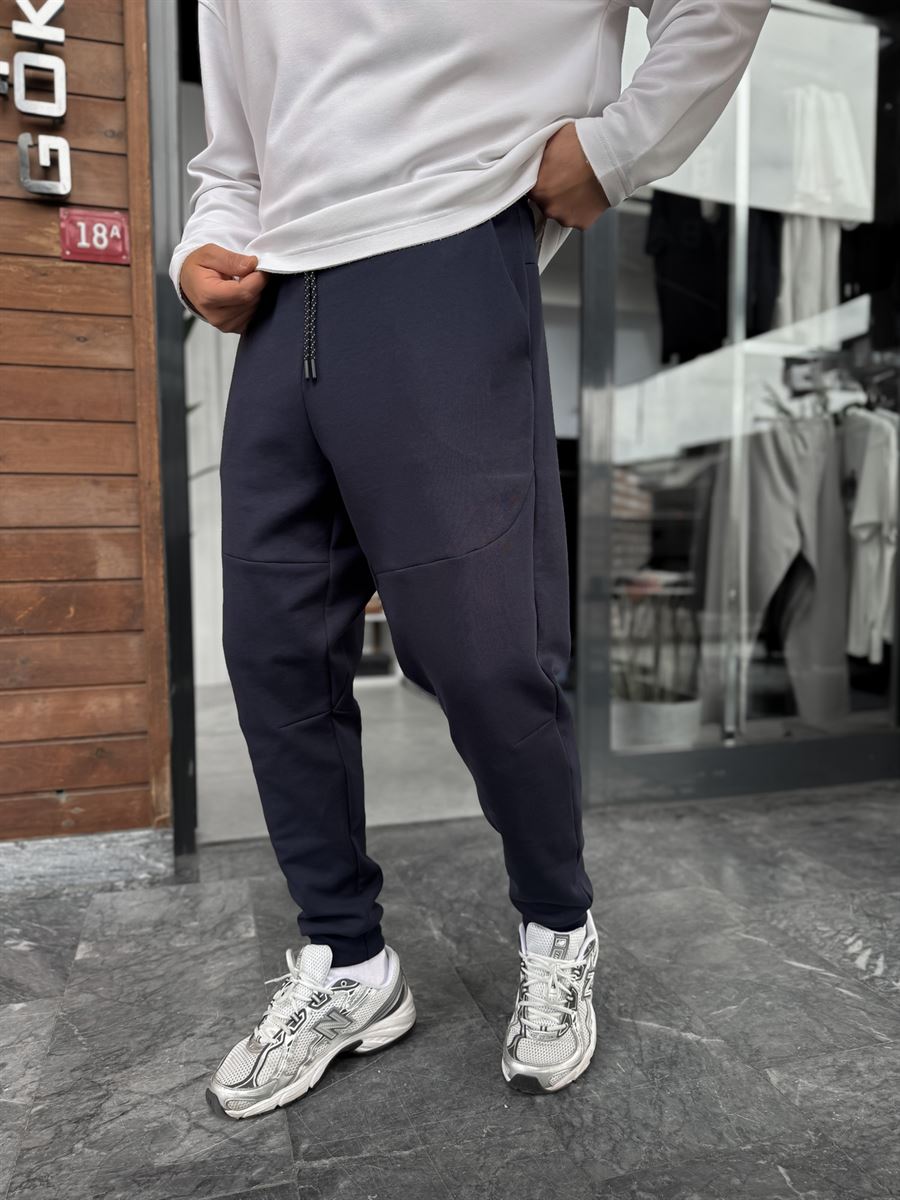 Navy Blue Ribbed Basic Tracksuit with Side Zippers BY-0001