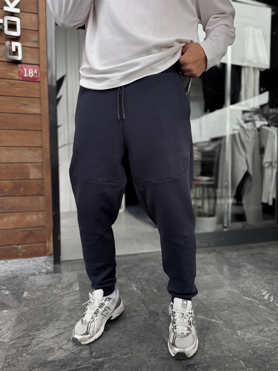 Navy Blue Ribbed Basic Tracksuit with Side Zippers BY-0001